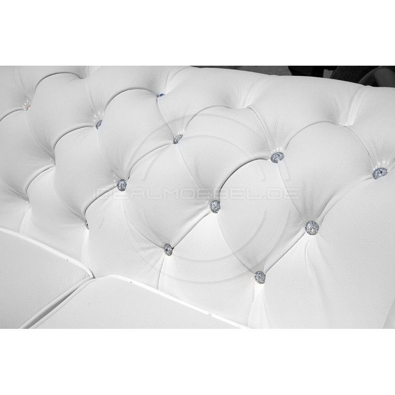 Chesterfield Ledersofa Classic mit Kristallen 3-Sitzer