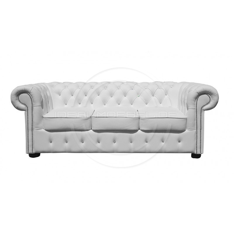 Chesterfield Ledersofa Classic mit Kristallen 3-Sitzer