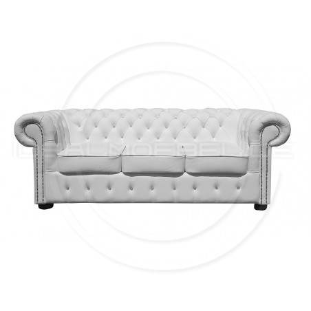 Chesterfield Ledersofa Classic mit Kristallen 3-Sitzer