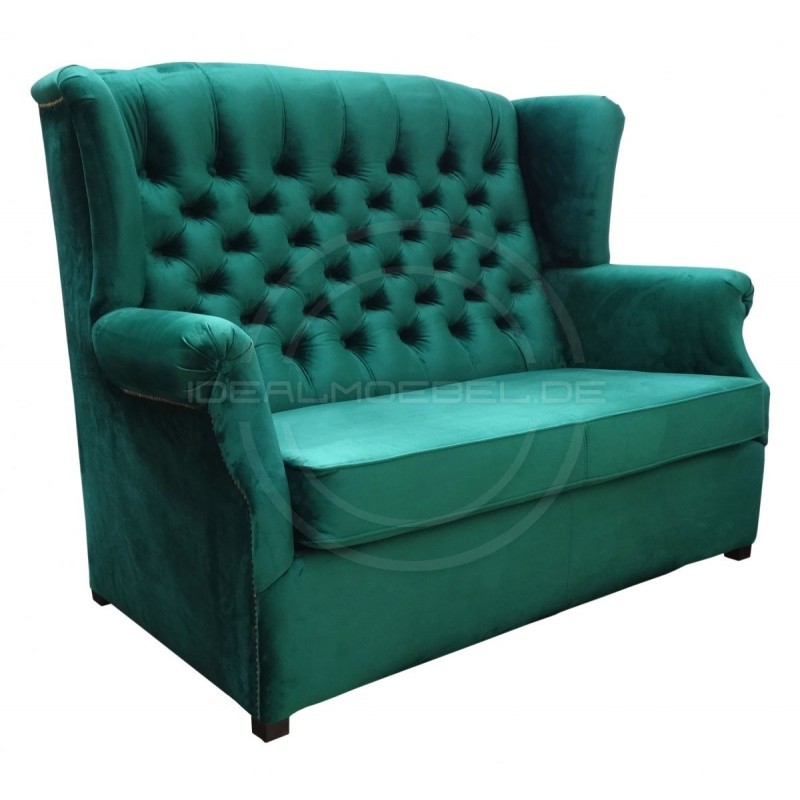 Chesterfield Ohrensofa Old Plus mit Schlaffunktion Samt 2-Sitzer