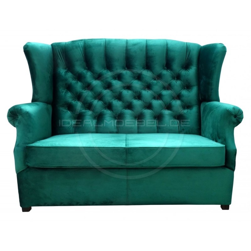 Chesterfield Ohrensofa Old Plus mit Schlaffunktion Samt 2-Sitzer