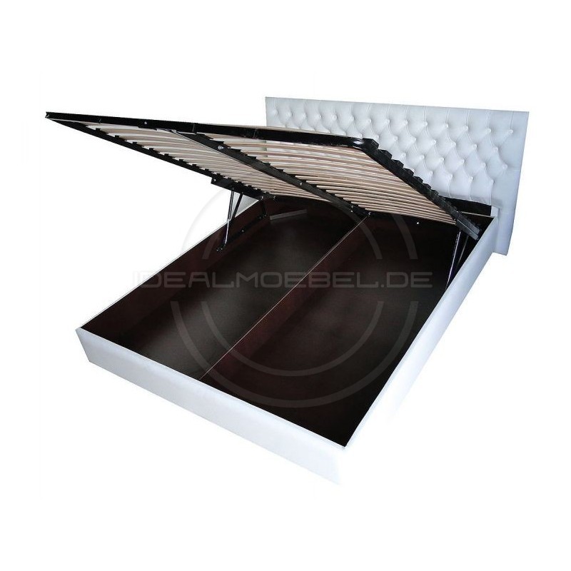 Chesterfield Lederbett Classic mit einem Behälter und klappbarem Lattenrost 180x200