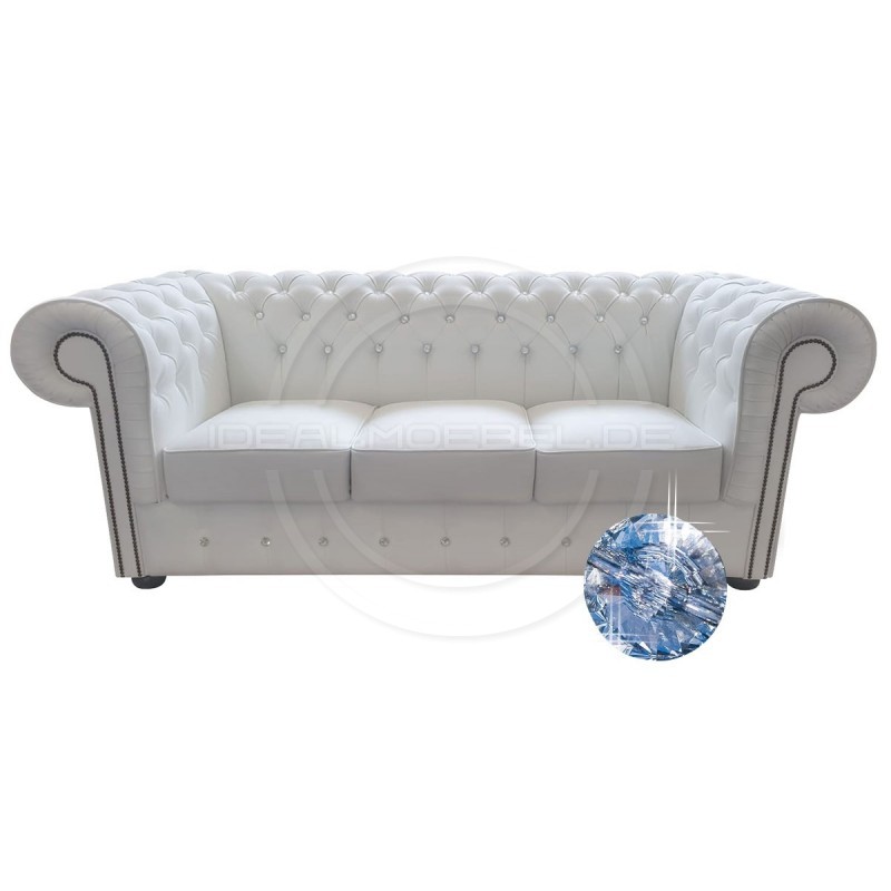 Chesterfield Ledersofa Prestige mit Kristallen 3 -Sitzer