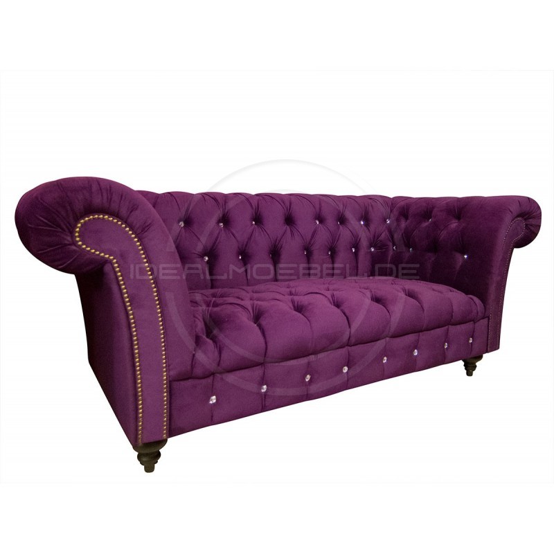 Glamour Sofa Elba mit Kristallen Samt 2-Sitzer