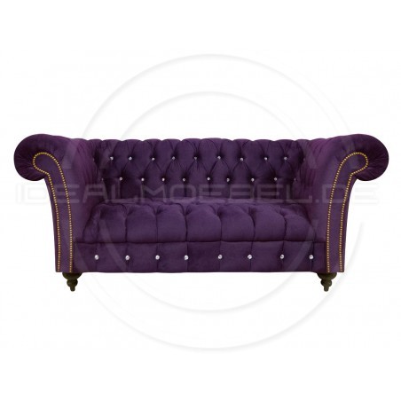 Glamour Sofa Elba mit Kristallen Samt 2-Sitzer