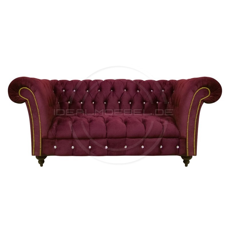 Glamour Sofa Elba mit Kristallen Samt 2-Sitzer