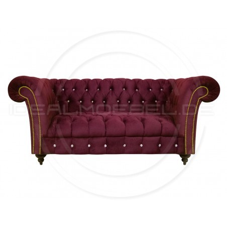 Glamour Sofa Elba mit Kristallen Samt 2-Sitzer