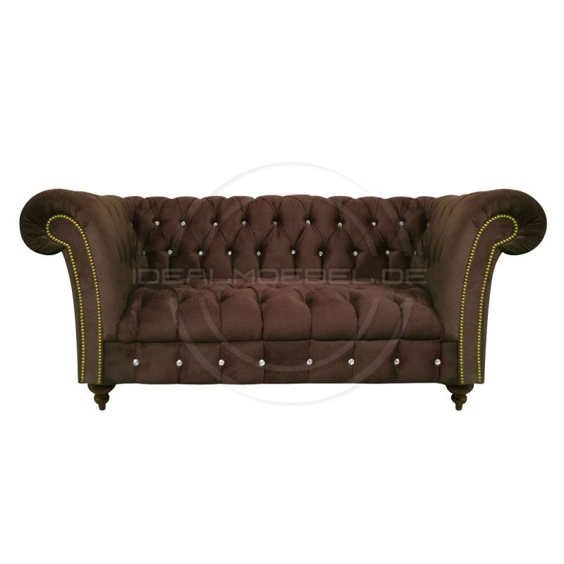 Glamour Sofa Elba mit Kristallen Samt 2-Sitzer