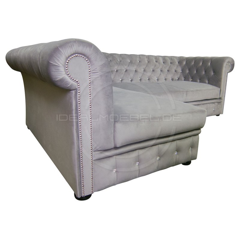 Chesterfield Ecksofa Normal Relax ohne Armlehne 180x260 mit Schlaffunktion und Kristallen, Samt