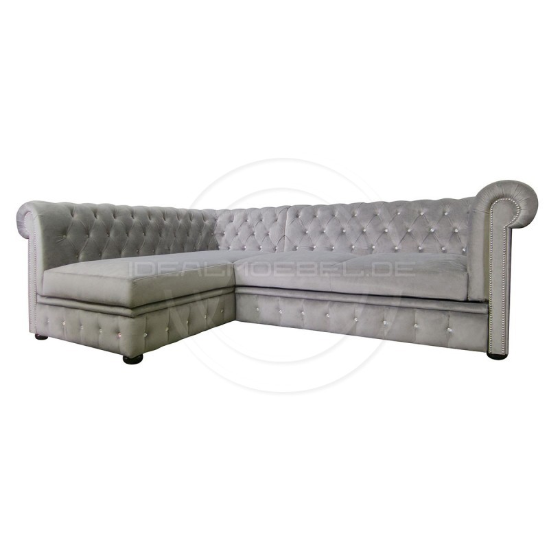 Chesterfield Ecksofa Normal Relax ohne Armlehne 180x260 mit Schlaffunktion und Kristallen, Samt
