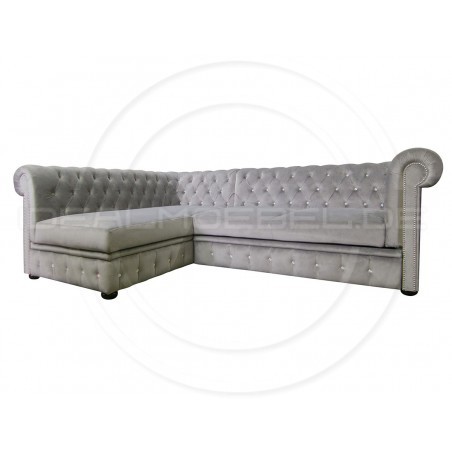 Chesterfield Ecksofa Normal Relax ohne Armlehne 180x260 mit Schlaffunktion und Kristallen, Samt
