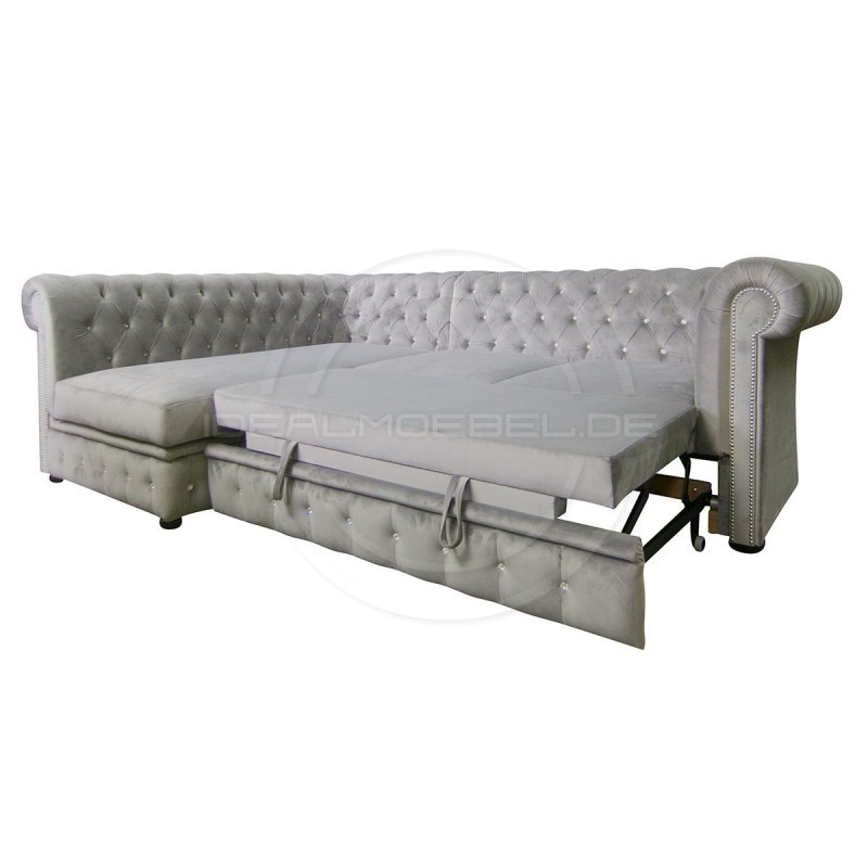 Chesterfield Ecksofa Normal Relax ohne Armlehne 180x260 mit Schlaffunktion und Kristallen, Samt