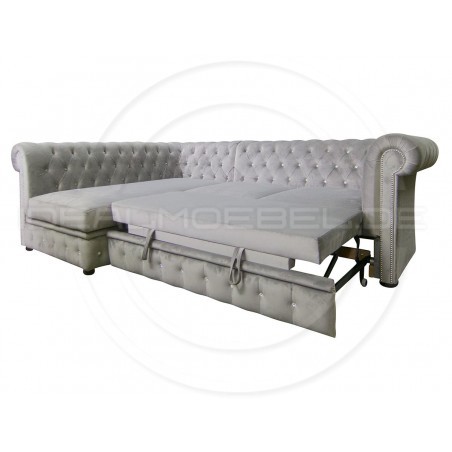 Chesterfield Ecksofa Normal Relax ohne Armlehne 180x260 mit Schlaffunktion und Kristallen, Samt