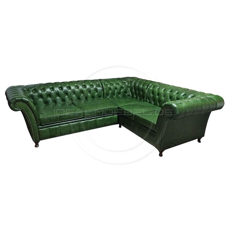 Chesterfield Ecksofa Fine Ludwik 260x230 mit alltagstauglicher Schlaffunktion Leder
