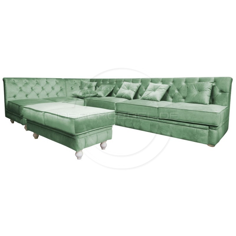 Chesterfield Ecksofa Modulare Celebrity 195x300 mit Schlaffunktion mit einer Sitzbank, Samt