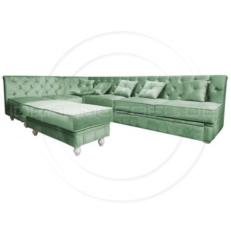 Chesterfield Ecksofa Modulare Celebrity 195x300 mit Schlaffunktion mit einer Sitzbank, Samt