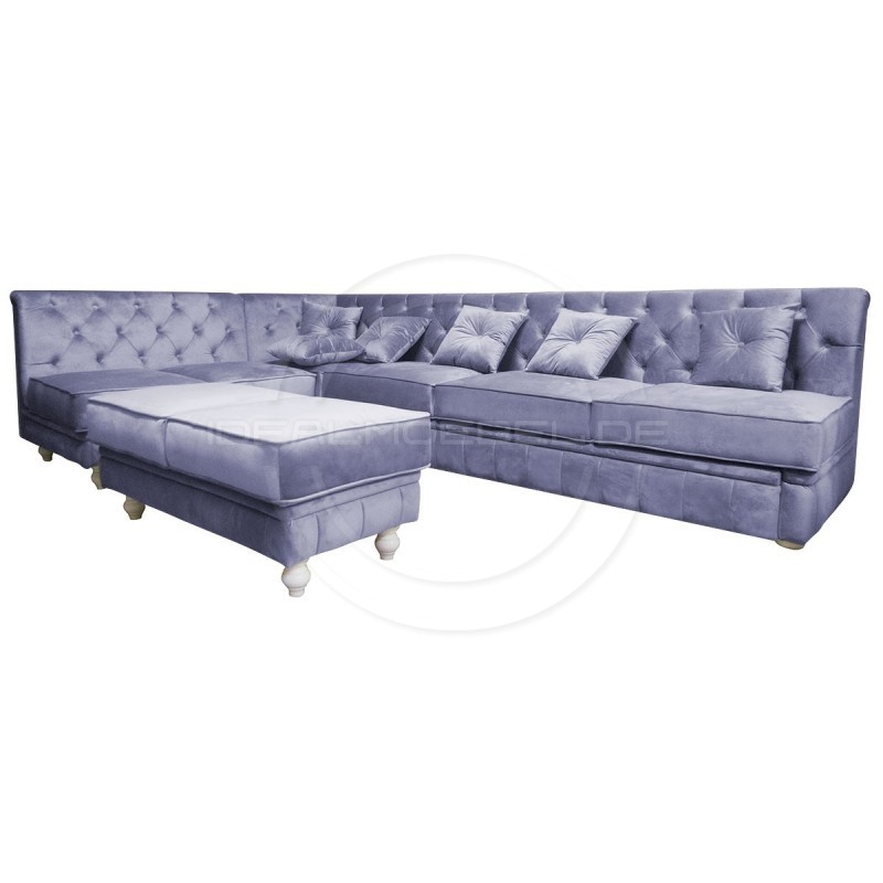Chesterfield Ecksofa Modulare Celebrity 195x300 mit Schlaffunktion mit einer Sitzbank, Samt