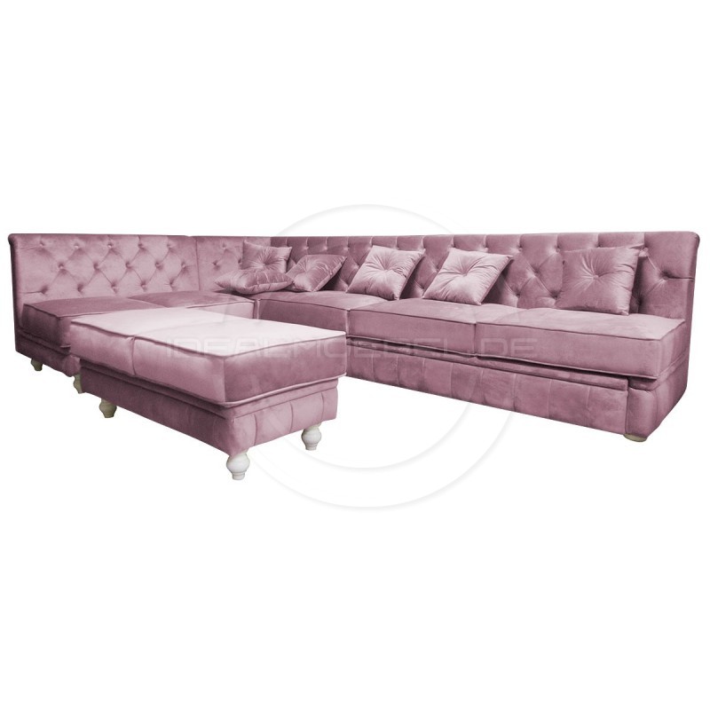Chesterfield Ecksofa Modulare Celebrity 195x300 mit Schlaffunktion mit einer Sitzbank, Samt