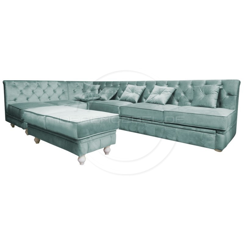 Chesterfield Ecksofa Modulare Celebrity 195x300 mit Schlaffunktion mit einer Sitzbank, Samt