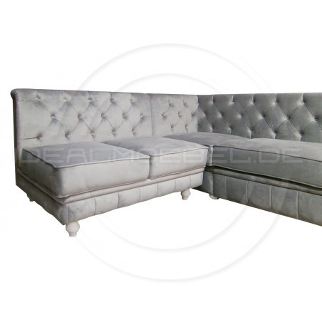 Chesterfield Ecksofa Modulare Celebrity 195x300 mit Schlaffunktion mit einer Sitzbank, Samt