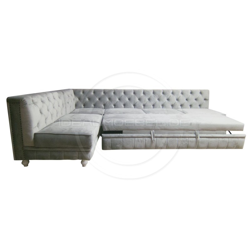 Chesterfield Ecksofa Modulare Celebrity 195x300 mit Schlaffunktion mit einer Sitzbank, Samt