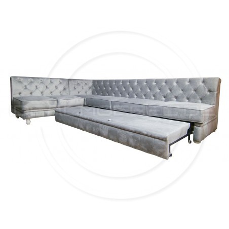 Chesterfield Ecksofa Modulare Celebrity 195x300 mit Schlaffunktion mit einer Sitzbank, Samt