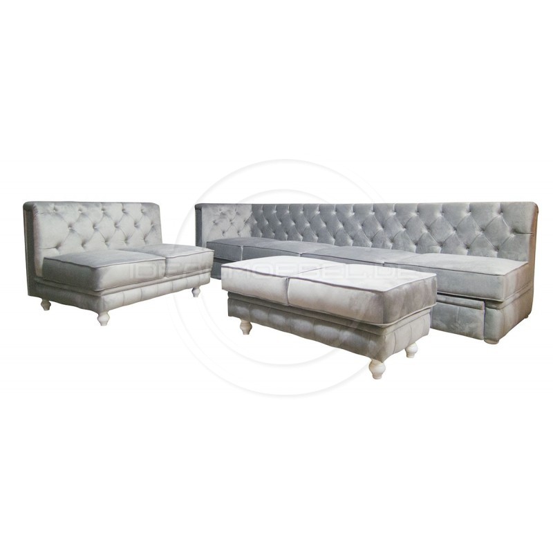 Chesterfield Ecksofa Modulare Celebrity 195x300 mit Schlaffunktion mit einer Sitzbank, Samt