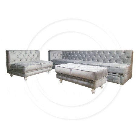 Chesterfield Ecksofa Modulare Celebrity 195x300 mit Schlaffunktion mit einer Sitzbank, Samt