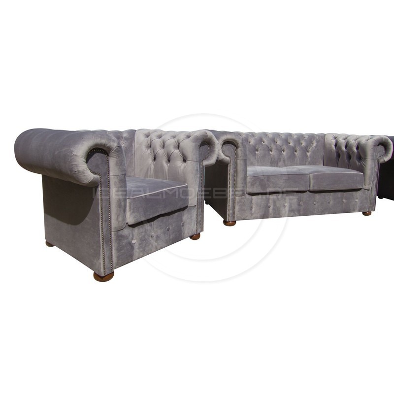 Chesterfield Sofa Classic XL Samt 3,5-Sitzer