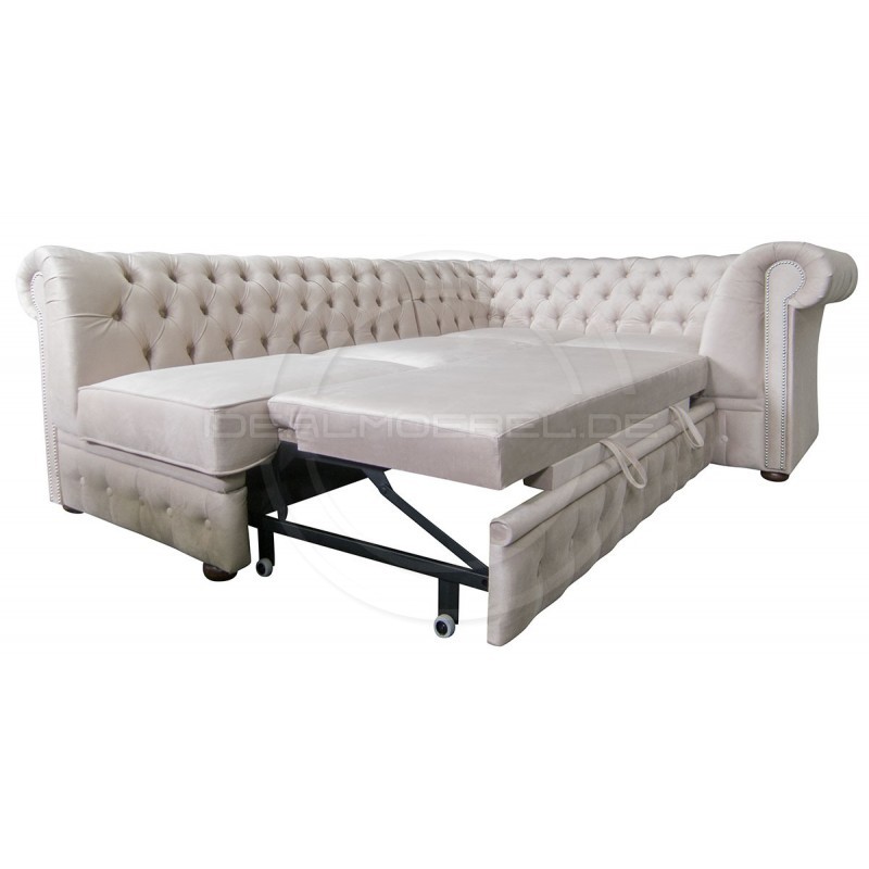 Chesterfield Ecksofa Normal Relax ohne Armlehne 260x200 mit Schlaffunktion, Samt