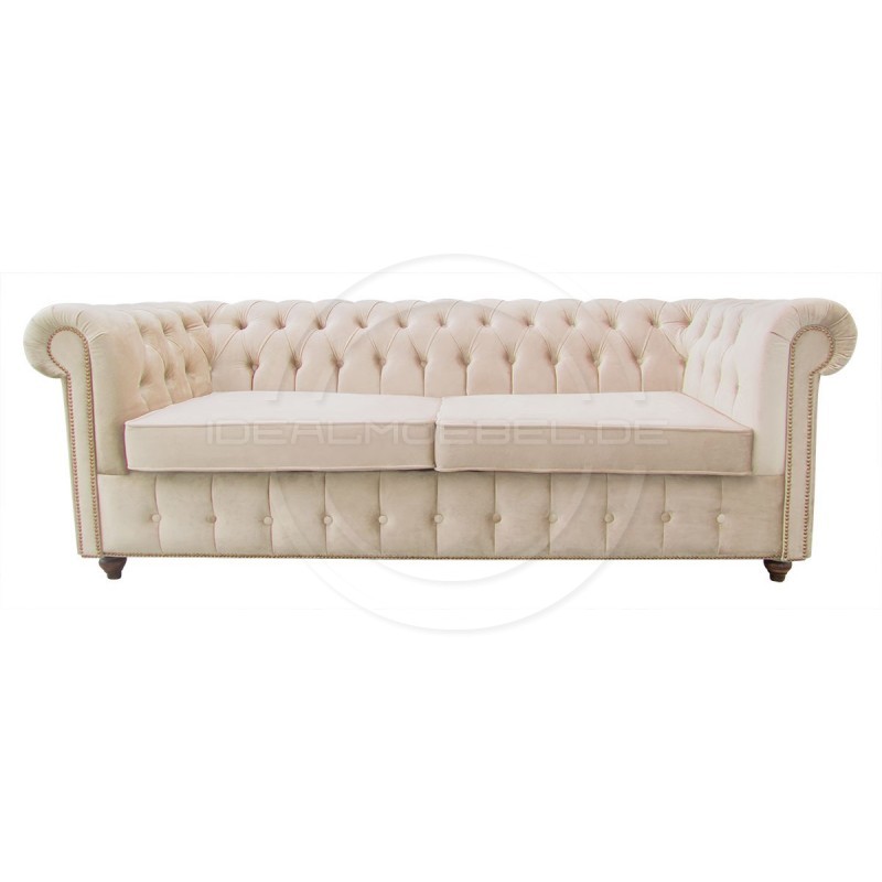 Chesterfield Sofa Canon mit alltagstauglicher Schlaffunktion,  Samt 3-Sitzer