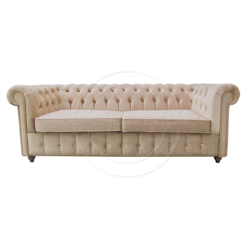Chesterfield Sofa Canon mit alltagstauglicher Schlaffunktion,  Samt 3-Sitzer