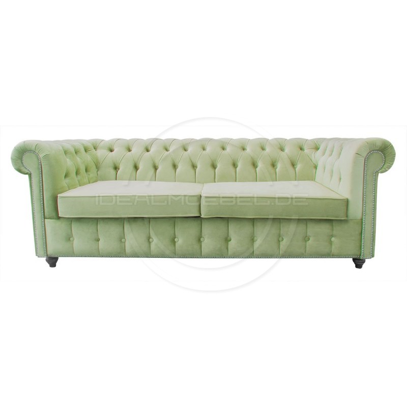 Chesterfield Sofa Canon mit alltagstauglicher Schlaffunktion,  Samt 3-Sitzer