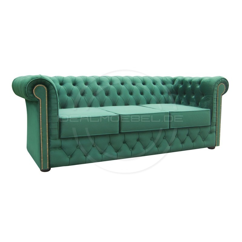 Chesterfield Sofa Normal mit alltagstauglicher Schlaffunktion, Samt, 3-Sitzer