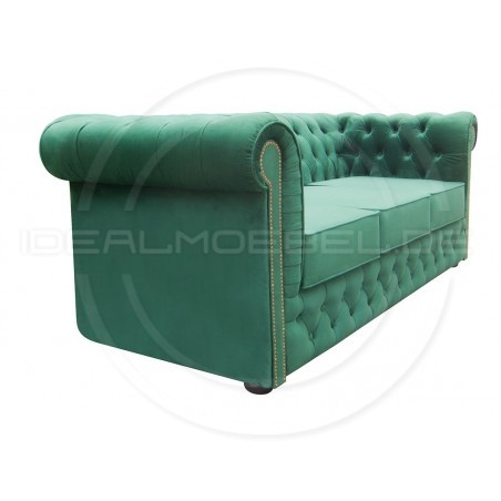 Chesterfield Sofa Normal mit alltagstauglicher Schlaffunktion, Samt, 3-Sitzer