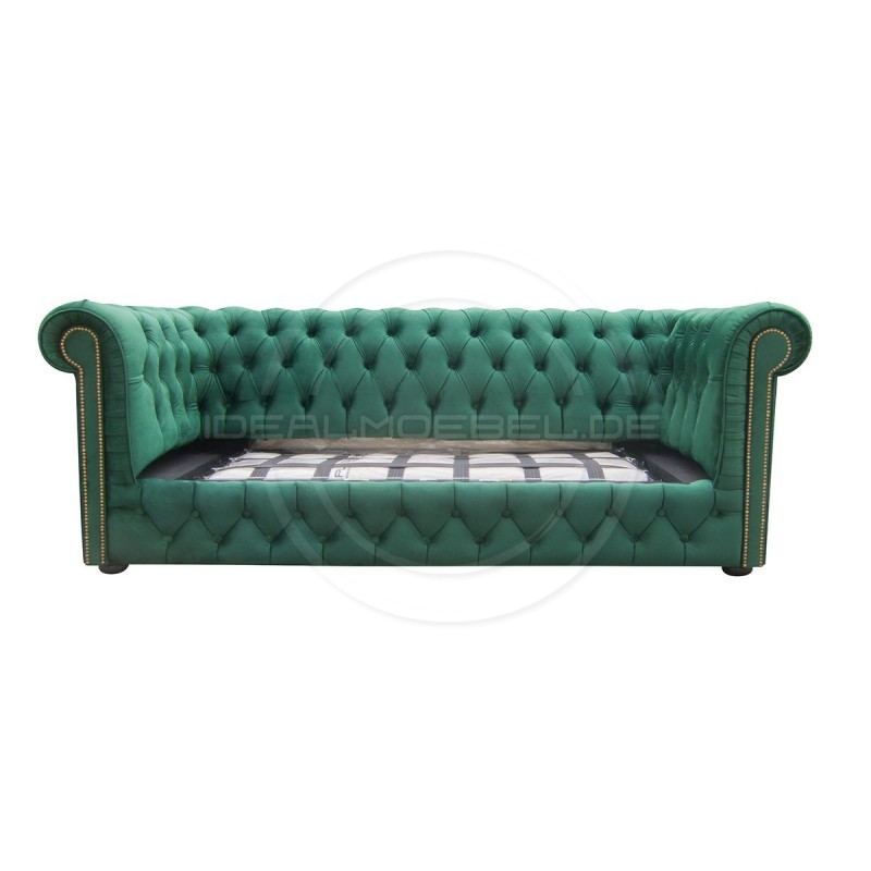 Chesterfield Sofa Normal mit alltagstauglicher Schlaffunktion, Samt, 3-Sitzer