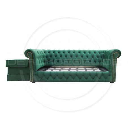 Chesterfield Sofa Normal mit alltagstauglicher Schlaffunktion, Samt, 3-Sitzer