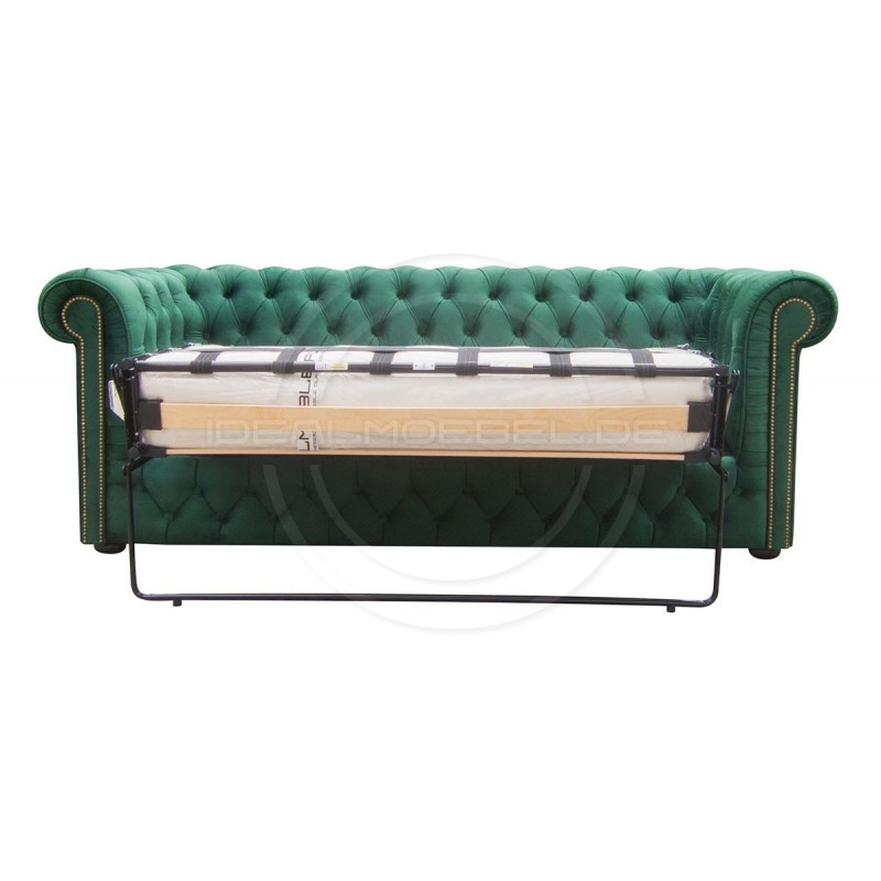 Chesterfield Sofa Normal mit alltagstauglicher Schlaffunktion, Samt, 3-Sitzer