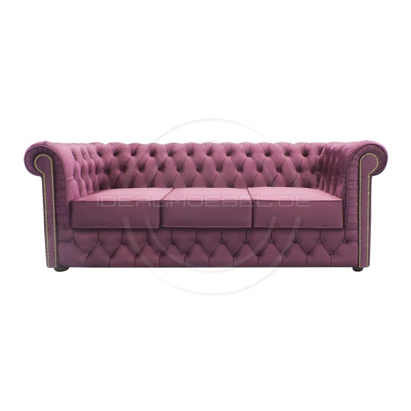 Chesterfield Sofa Normal mit alltagstauglicher Schlaffunktion, Samt, 3-Sitzer