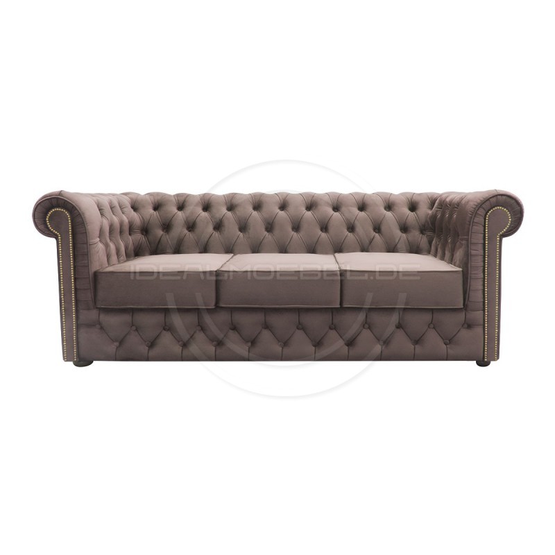 Chesterfield Sofa Normal mit alltagstauglicher Schlaffunktion, Samt, 3-Sitzer