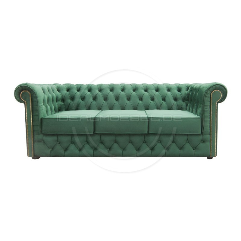 Chesterfield Sofa Normal mit alltagstauglicher Schlaffunktion, Samt, 3-Sitzer