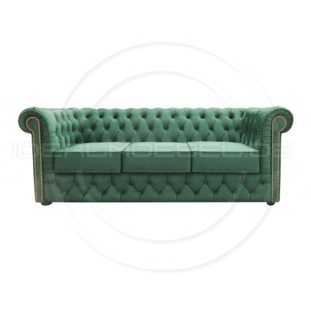 Chesterfield Sofa Normal mit alltagstauglicher Schlaffunktion, Samt, 3-Sitzer