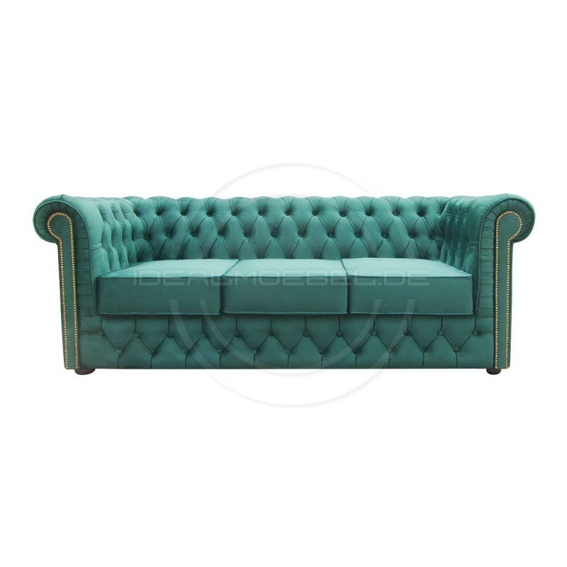 Chesterfield Sofa Normal mit alltagstauglicher Schlaffunktion, Samt, 3-Sitzer