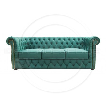Chesterfield Sofa Normal mit alltagstauglicher Schlaffunktion, Samt, 3-Sitzer