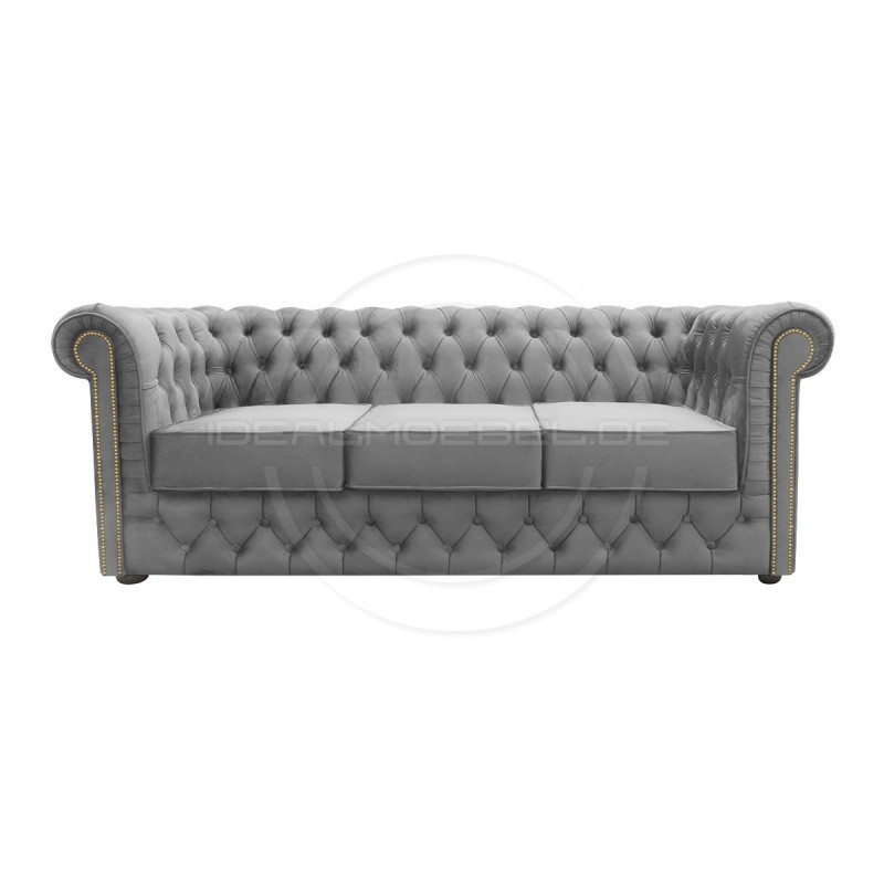 Chesterfield Sofa Normal mit alltagstauglicher Schlaffunktion, Samt, 3-Sitzer