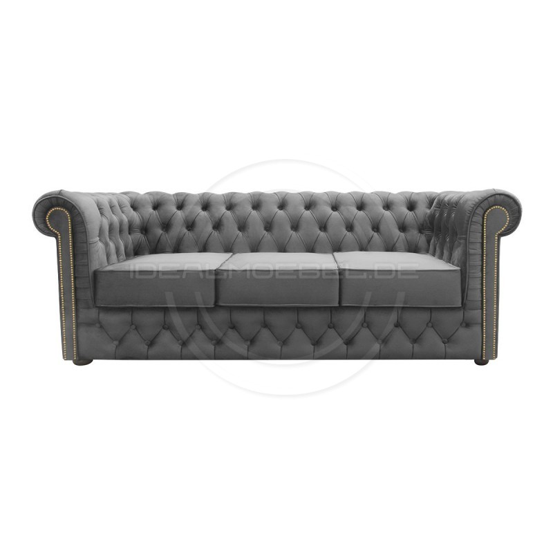 Chesterfield Sofa Normal mit alltagstauglicher Schlaffunktion, Samt, 3-Sitzer