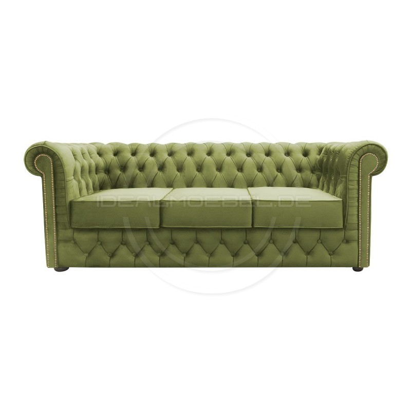 Chesterfield Sofa Normal mit alltagstauglicher Schlaffunktion, Samt, 3-Sitzer
