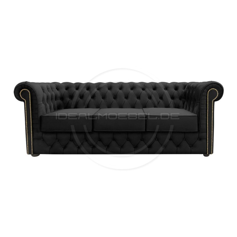 Chesterfield Sofa Normal mit alltagstauglicher Schlaffunktion, Samt, 3-Sitzer