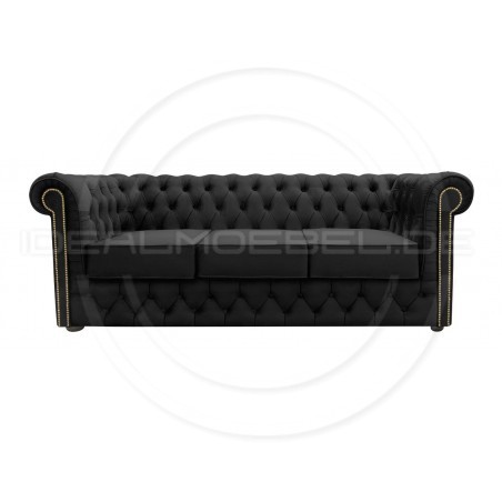 Chesterfield Sofa Normal mit alltagstauglicher Schlaffunktion, Samt, 3-Sitzer