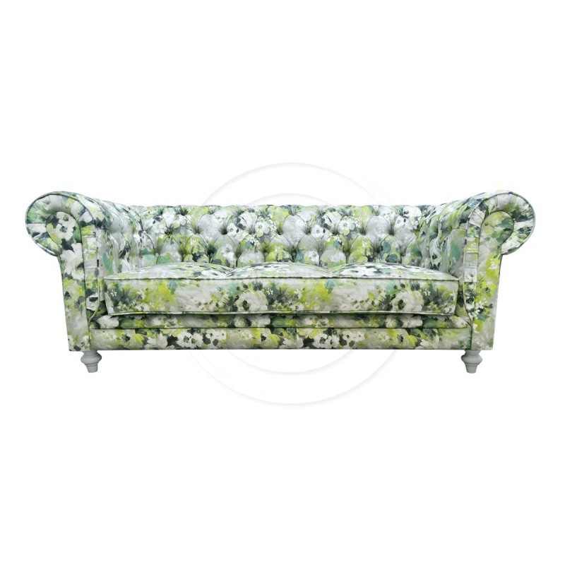 Chesterfield Sofa Lady Samt mit Blumen 3-Sitzer
